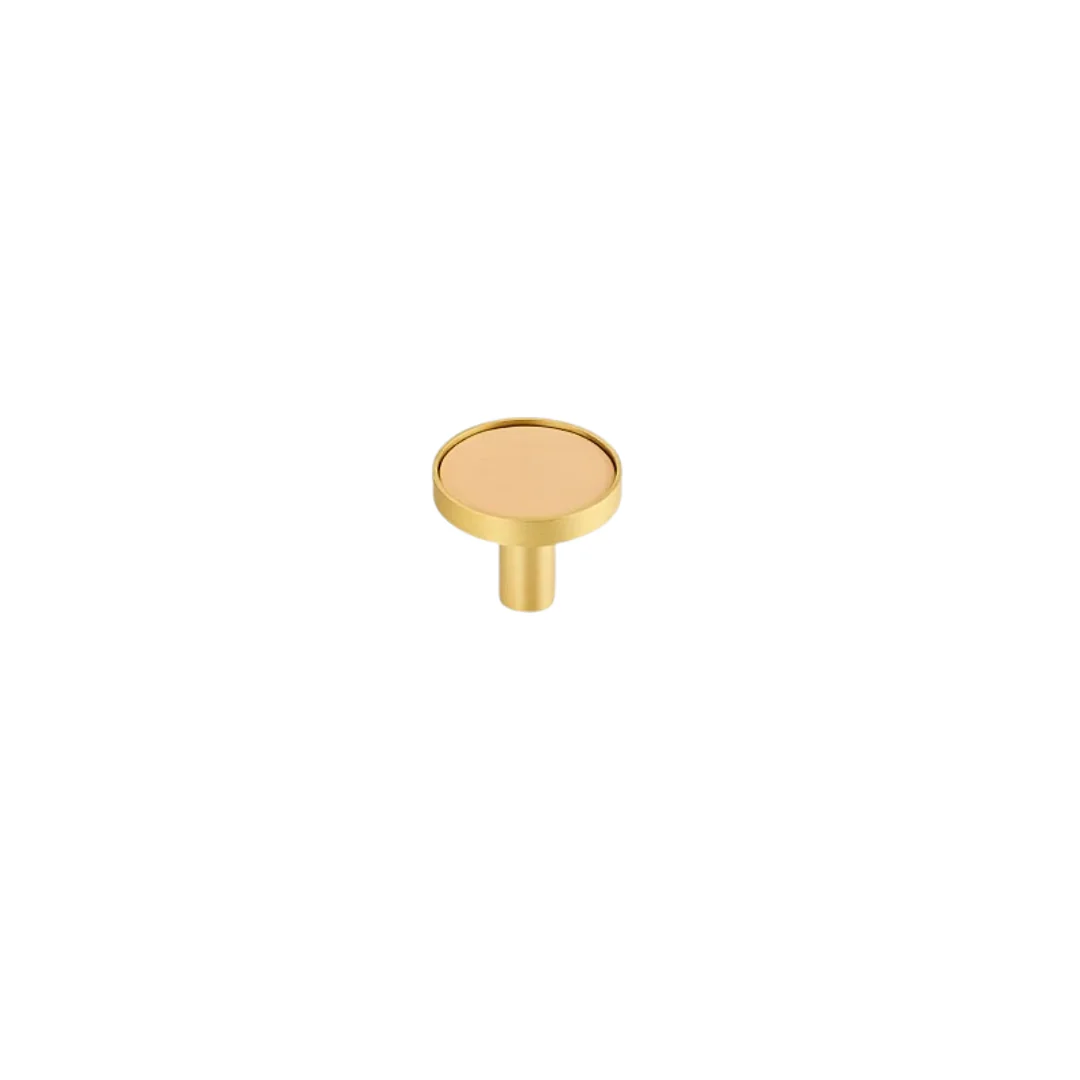 Kara Solid Brass & Leather Knob | Gold & Beige - Image 3