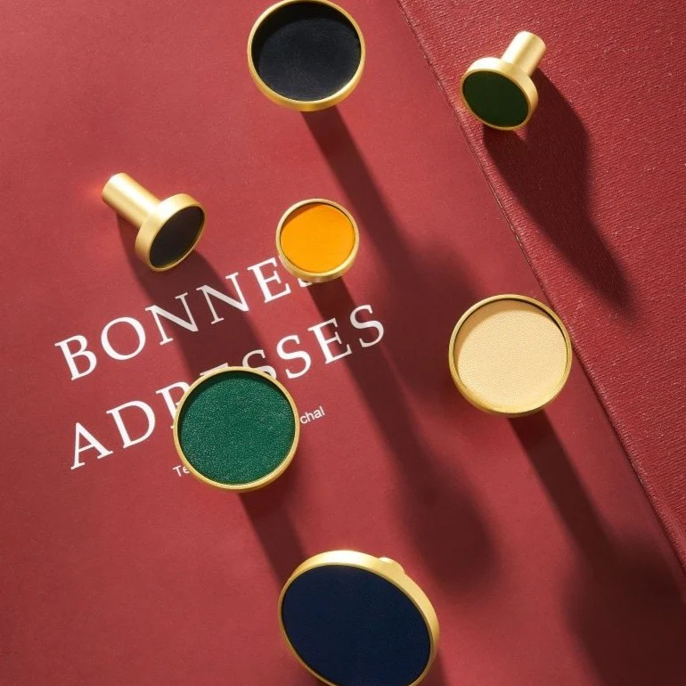 Kara Solid Brass & Leather Knob | Gold & Green - Image 6