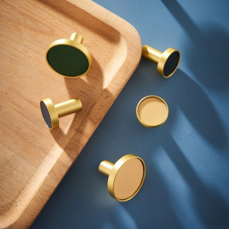 Kara Solid Brass & Leather Knob | Gold & Green - Image 7